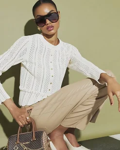 Cream Open Knit Long Sleeve Cardigan