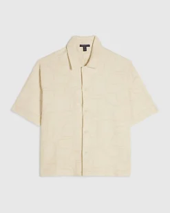 Cream Oversized Fit Geometric Textured Shirt