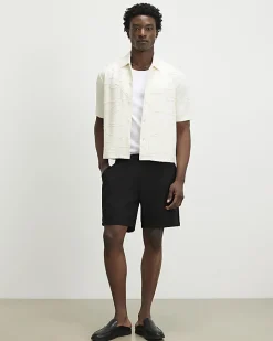 Cream Oversized Fit Geometric Textured Shirt