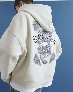 Cream Oversized Fit Japanese Kamakura Hoodie