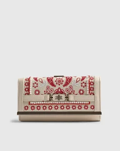 Cream Paisley Print Embroidered Purse