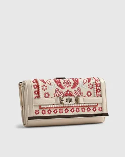Cream Paisley Print Embroidered Purse