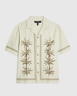 Cream Palm Tree Embroidered Shirt