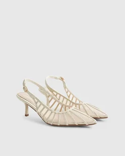 Cream Panelled Mesh Slingback Court Heels