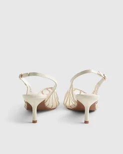 Cream Panelled Mesh Slingback Court Heels