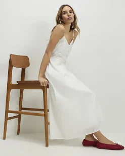 Cream Patchwork Lace Midi Dress