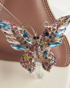 Cream Perspex Toe Thong Butterfly Heels
