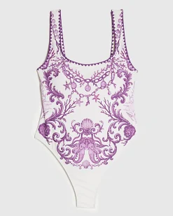 Cream Placement Print Swimsuit