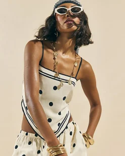 Cream Polka Dot Print Hanky Hem Top