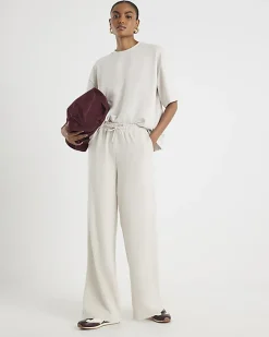 Cream Premium High Waisted Wide Leg Joggers