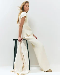 Cream Premium Twill Wide Leg Joggers