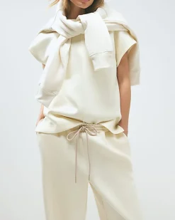 Cream Premium Twill Wide Leg Joggers