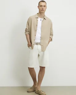 Cream Regular Fit Denim Shorts