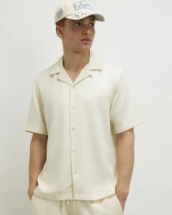 Cream Regular Fit Embroidered Script Shirt