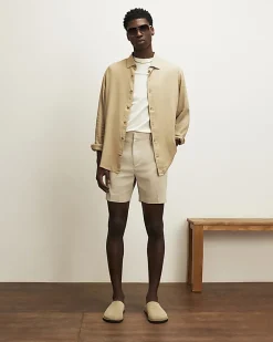 Cream Regular Fit Linen Blend Shorts