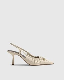 Cream Ruched Bow Court Heels