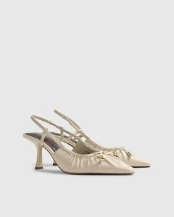 Cream Ruched Bow Court Heels