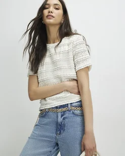 Cream Ruffle Textured Top