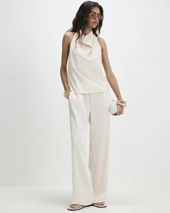Cream Satin Halter Neck Top