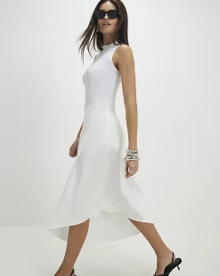 Cream Satin Hybrid Midi Dress