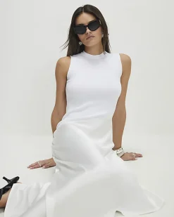 Cream Satin Hybrid Midi Dress