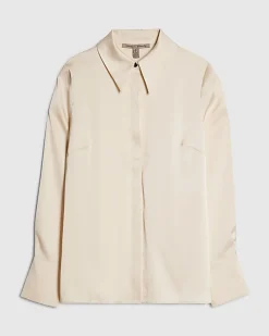 Cream Satin Long Sleeve Shirt