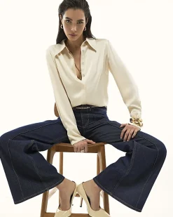 Cream Satin Long Sleeve Shirt