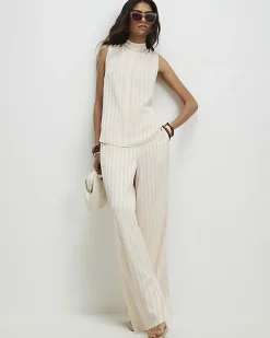 Cream Satin Stripe Trousers