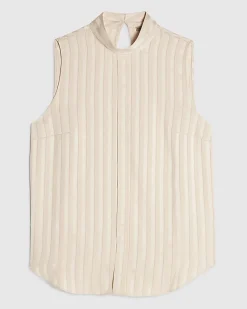 Cream Satin Stripe Tunic Top