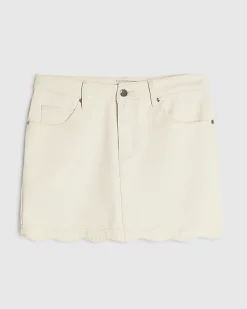 Cream Scallop Edge Mini Denim Skirt