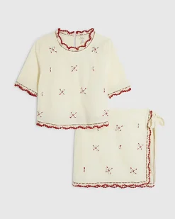 Cream Shell Flower Top and Skirt Set
