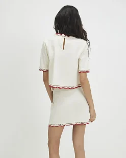 Cream Shell Flower Top and Skirt Set