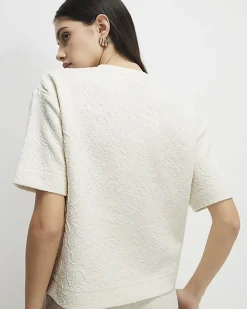 Cream Short Sleeve Jacquard Texture T-Shirt