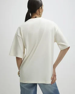 Cream Short Sleeve Palm Broderie T-shirt