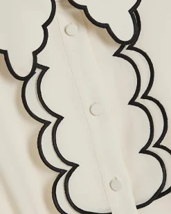 Cream Short Sleeve Scallop Trim Shirt Dress