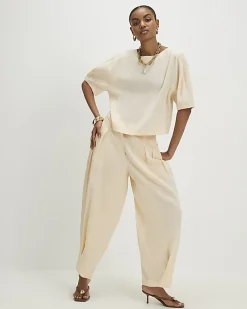 Cream Short Sleeve Shimmer Tailored Top
