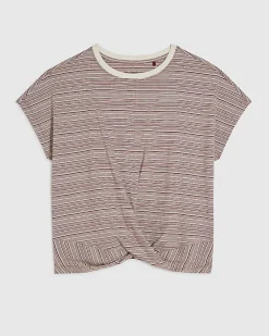 Cream Short Sleeve Stripe Twist Front T-shirt