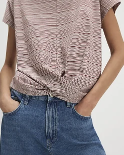 Cream Short Sleeve Stripe Twist Front T-shirt