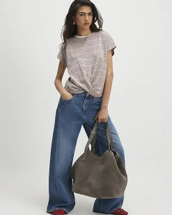 Cream Short Sleeve Stripe Twist Front T-shirt