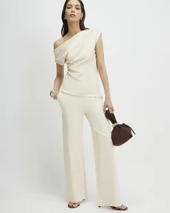 Cream Sleeveless Ponte Drape Top