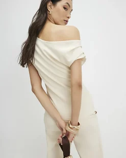 Cream Sleeveless Ponte Drape Top
