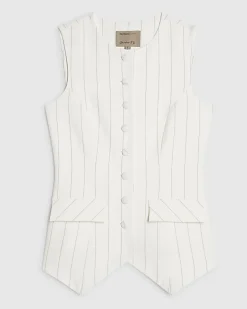 Cream Sleeveless Striped Longline Waistcoat