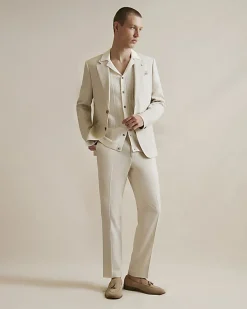 Cream Slim Fit Linen Blend Suit Blazer Jacket