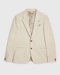 Cream Slim Fit Linen Blend Suit Blazer Jacket