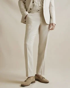 Cream Slim Fit Linen Blend Suit Trousers