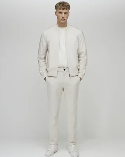 Cream Slim Fit Stretch Bomber Jacket