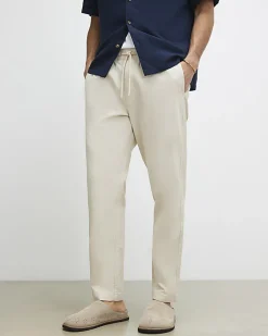 Cream Slim Fit Stretch Textured Joggers