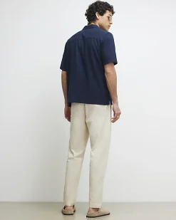 Cream Slim Fit Stretch Textured Joggers