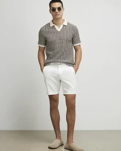 Cream Slim Stretch Chino Short with Belt