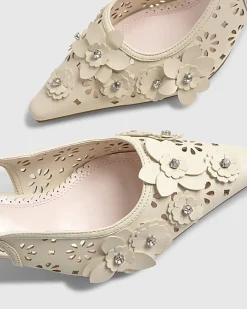 Cream Slingback 3D Floral Court Heels
